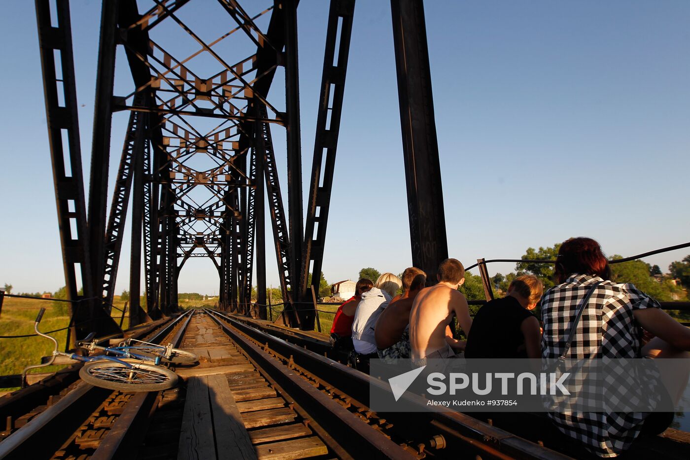 Steel railway bridge over Teza River in Shuya