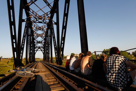 Steel railway bridge over Teza River in Shuya