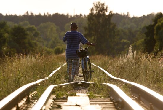 Steel railway bridge over Teza River in Shuya