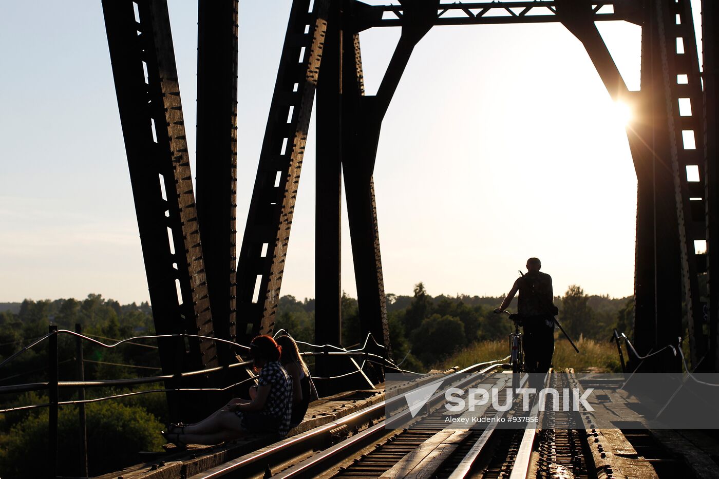 Steel railway bridge over Teza River in Shuya