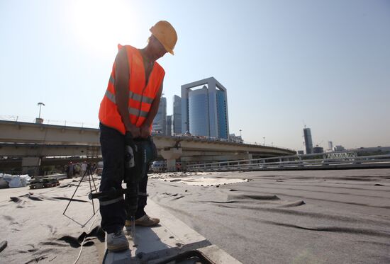 Motorway construction site close to the Moscow City Center