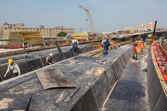 Motorway construction site close to the Moscow City Center
