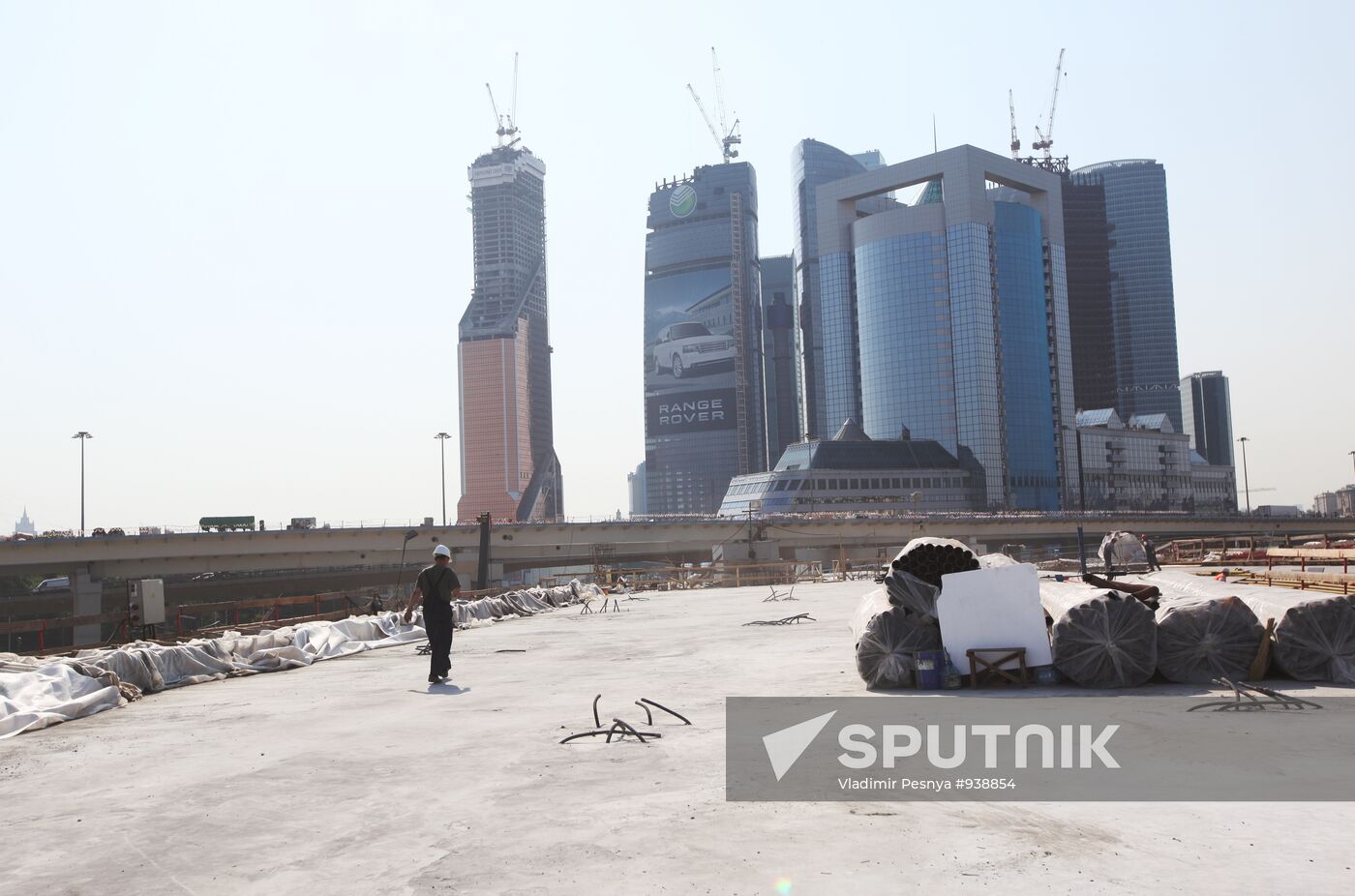 Motorway construction site close to the Moscow City Center