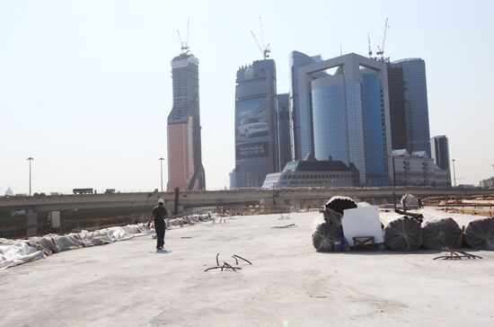 Motorway construction site close to the Moscow City Center
