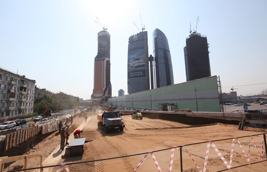 Motorway construction site close to the Moscow City Center