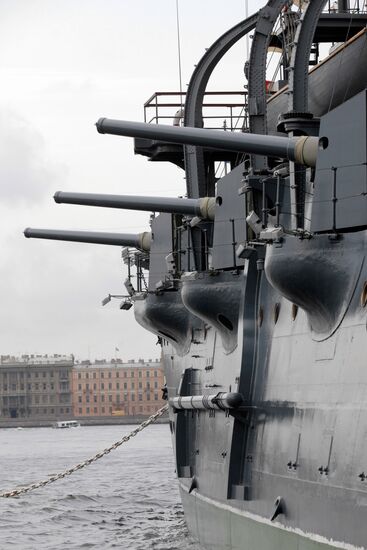 Aurora cruiser permanently moored on Neva River