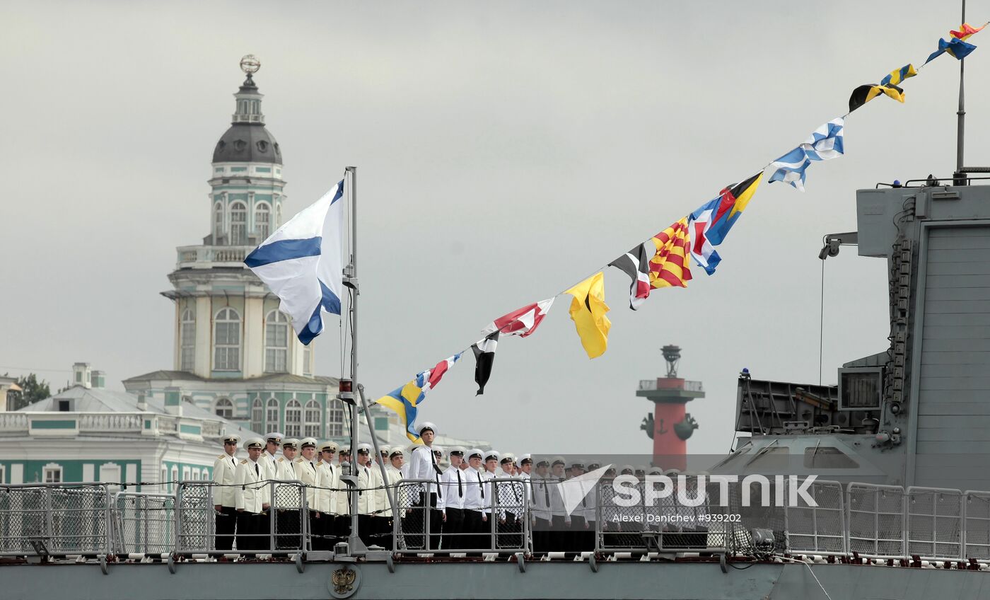 Rehearsal for military parade marking Navy Day, St. Petersburg