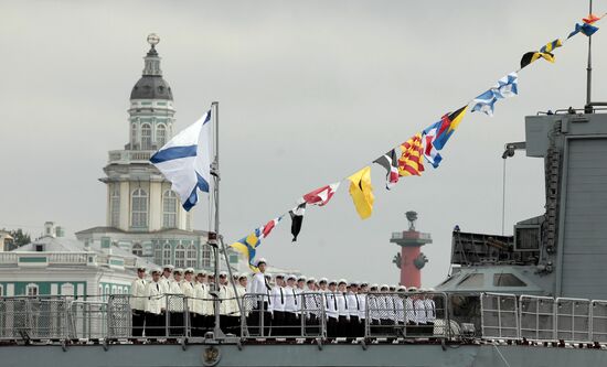 Rehearsal for military parade marking Navy Day, St. Petersburg