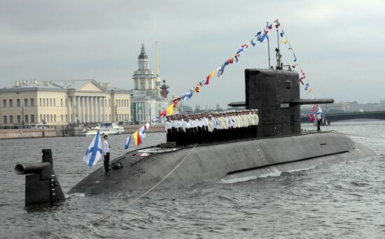 Rehearsal for military parade marking Navy Day, St. Petersburg
