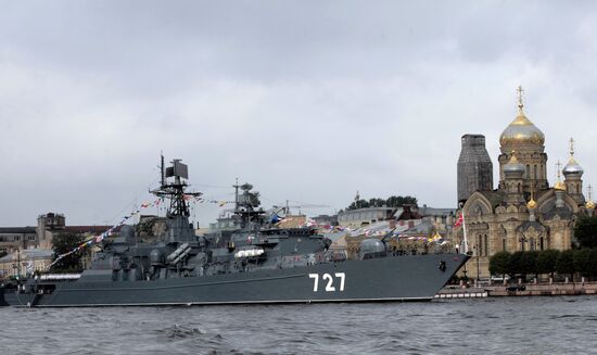 Rehearsal for military parade marking Navy Day, St. Petersburg