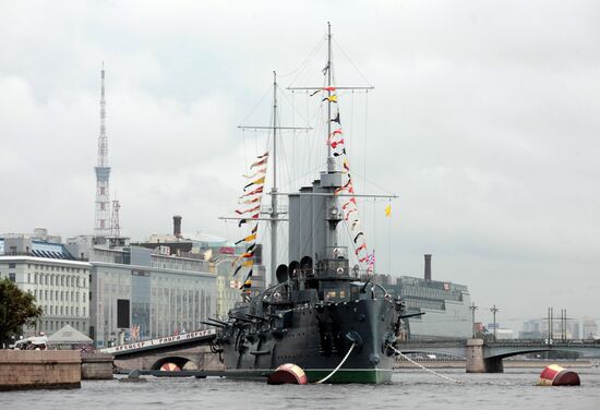 Aurora cruiser permanently moored on Neva River