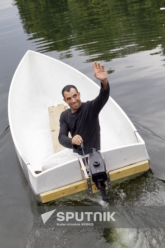 Fabio Viale's marble boat set afloat on Golitsynsky pond