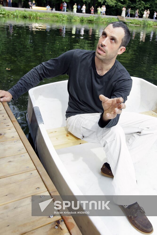 Fabio Viale's marble boat set afloat on Golitsynsky pond