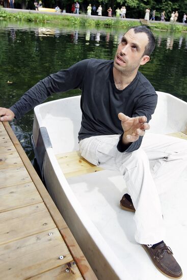 Fabio Viale's marble boat set afloat on Golitsynsky pond