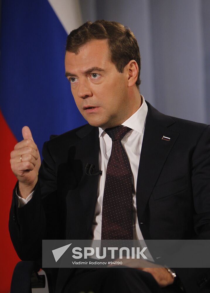 Dmitry Medvedev gives an interview to television and radio