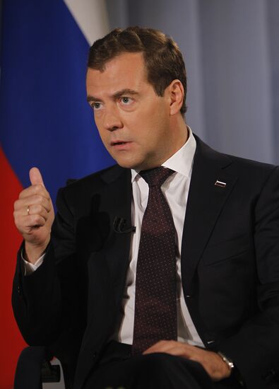 Dmitry Medvedev gives an interview to television and radio