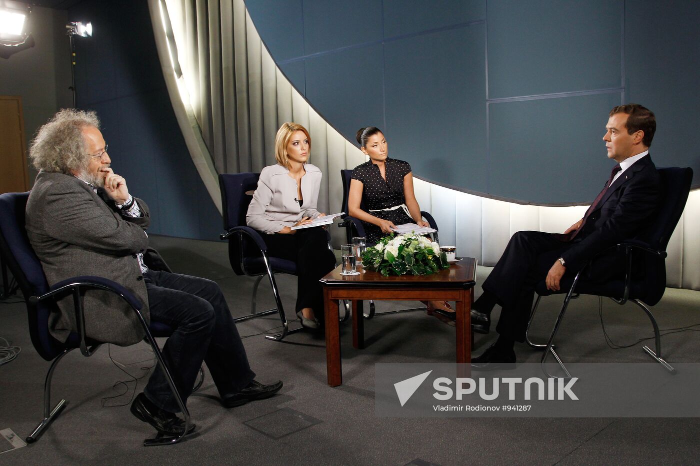 Russia’s President Dmitry Medvedev granted an interview to TV channels and a radio station