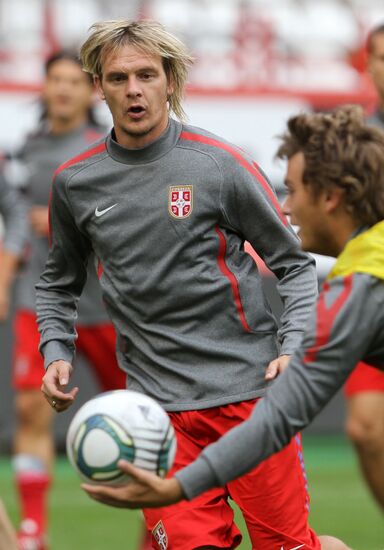 Serbian national football team holds training session