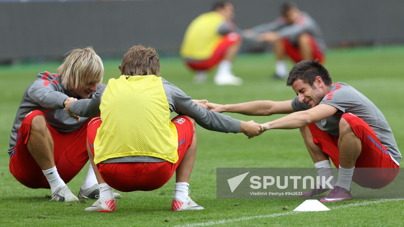 Serbian national football team holds training session