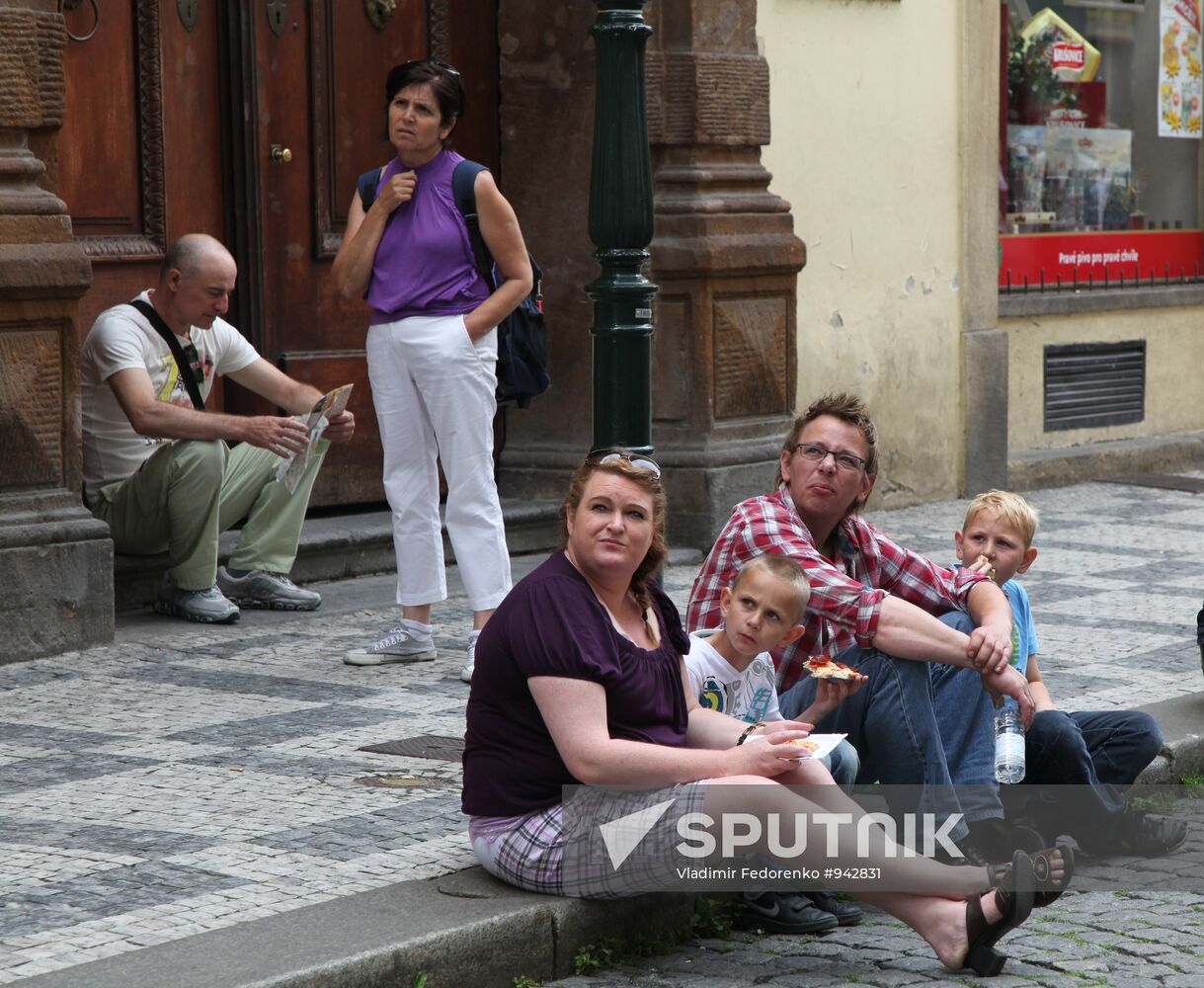 Tourists resting