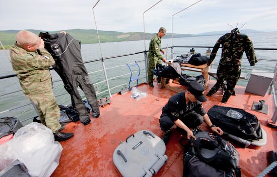 Military divers in training on Lake Baikal
