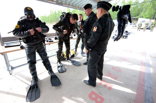 Military divers in training on Lake Baikal