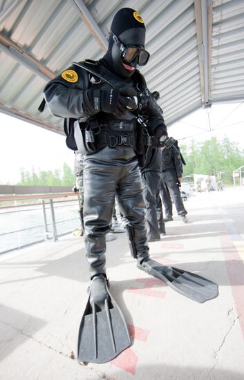 Military divers in training on Lake Baikal