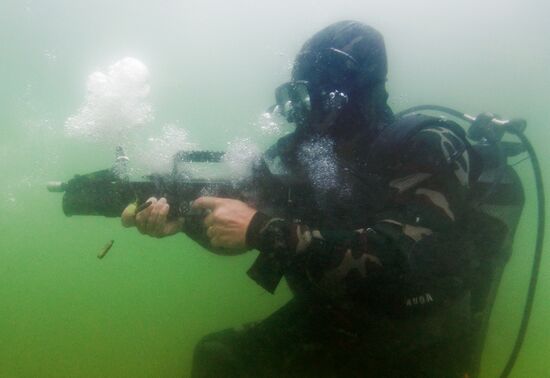 Military divers in training on Lake Baikal