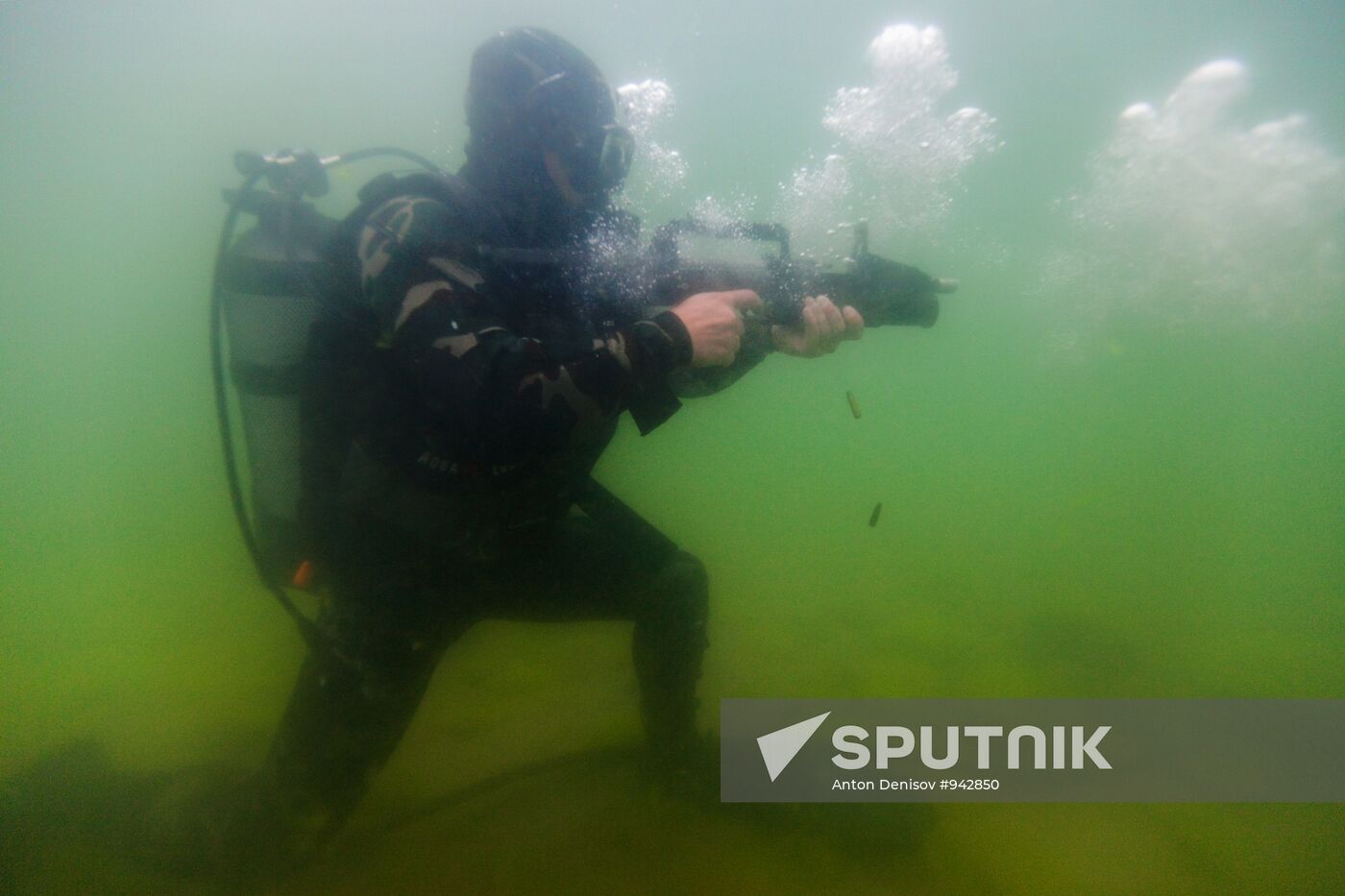 Military divers in training on Lake Baikal
