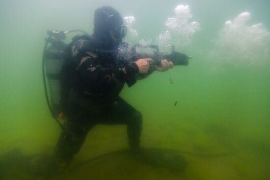 Military divers in training on Lake Baikal