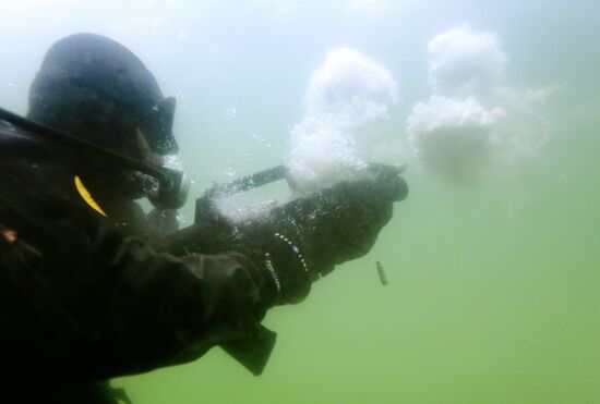 Military divers in training on Lake Baikal