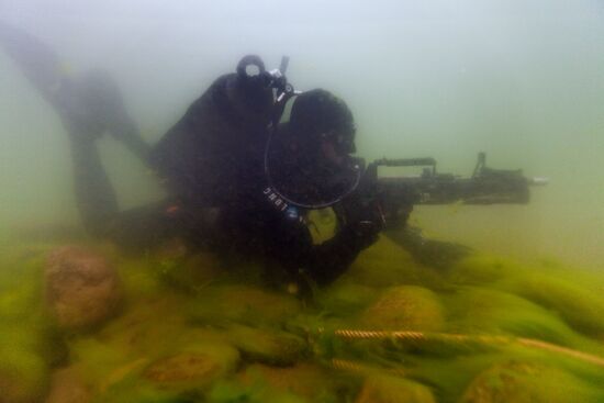 Military divers in training on Lake Baikal