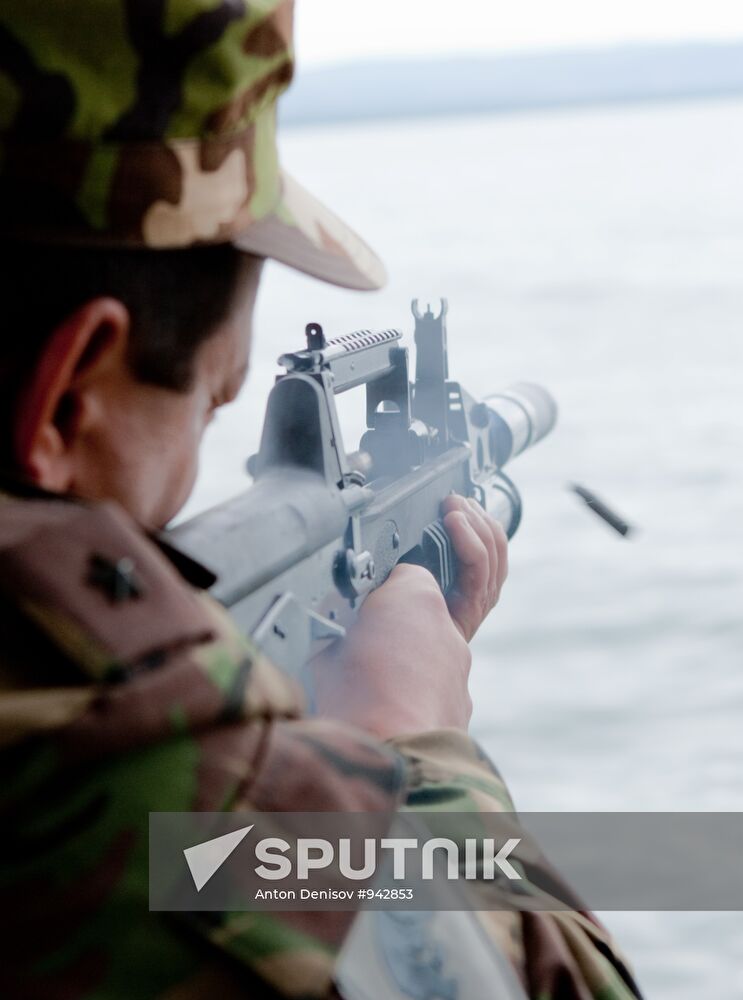 Military divers in training on Lake Baikal