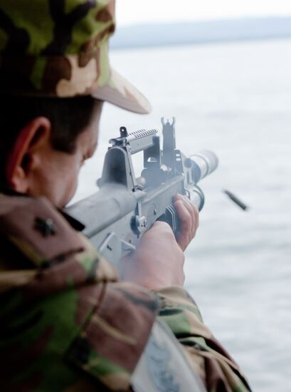 Military divers in training on Lake Baikal