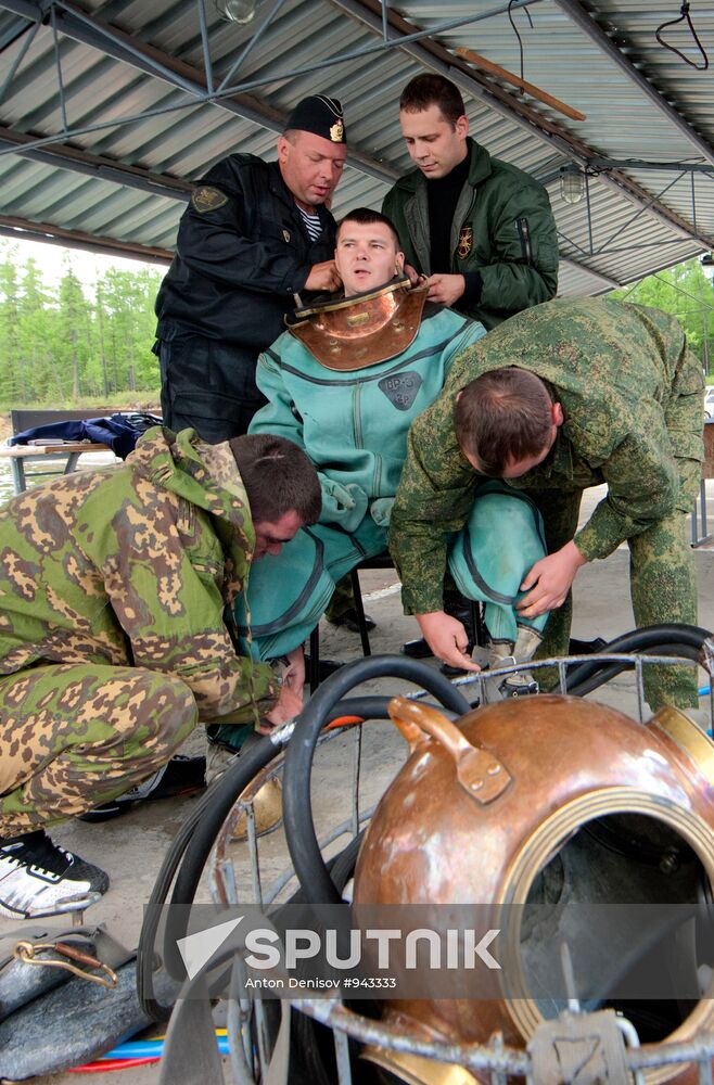 Military divers in training on Lake Baikal