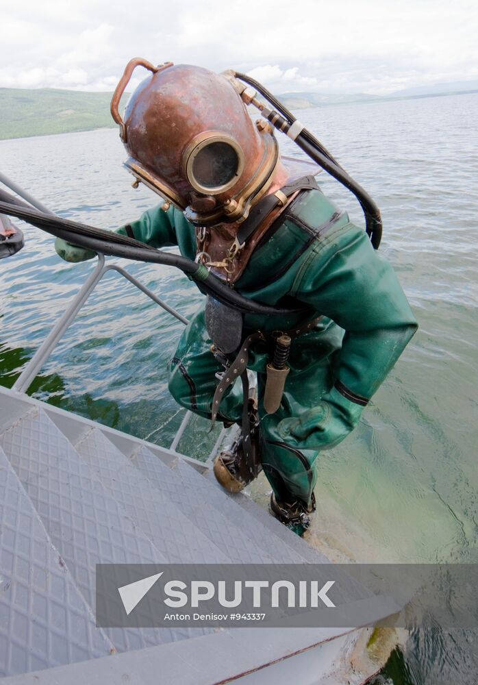 Military divers in training on Lake Baikal