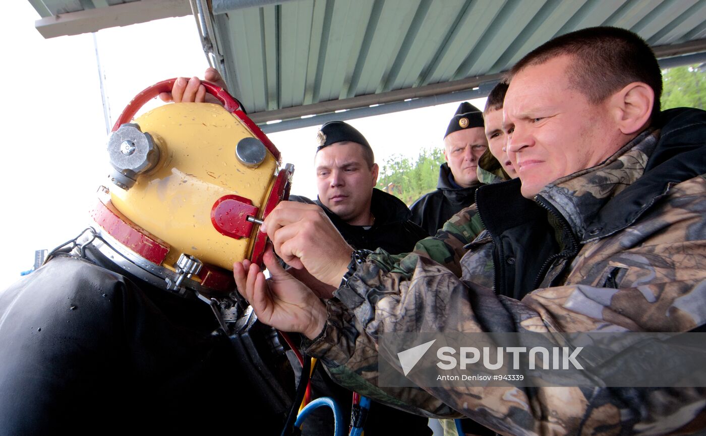 Military divers in training on Lake Baikal