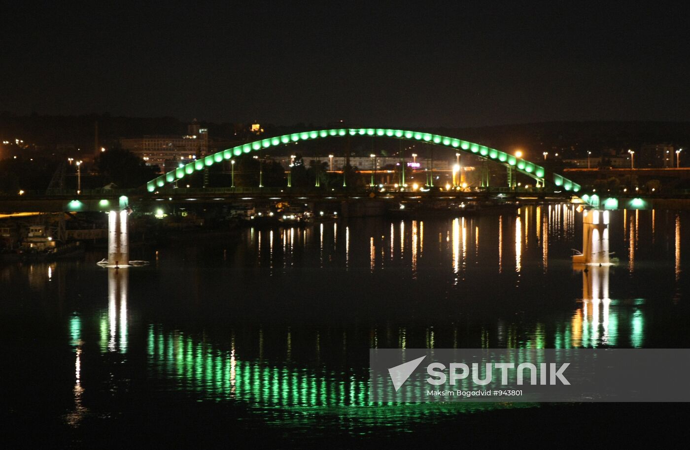 Illuminated bridge across Sava in Belgrade