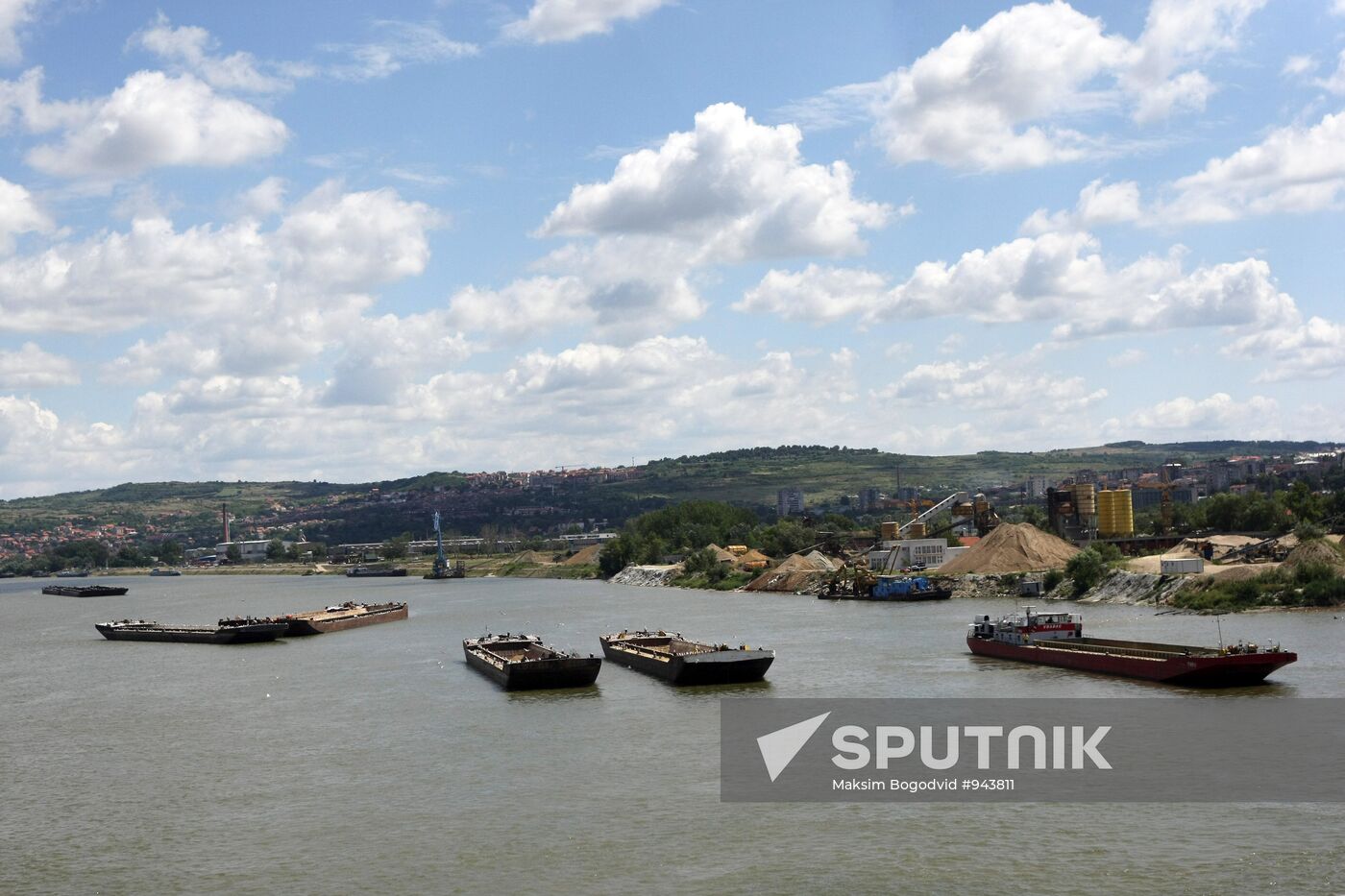 Barges on Danube inside Belgrade