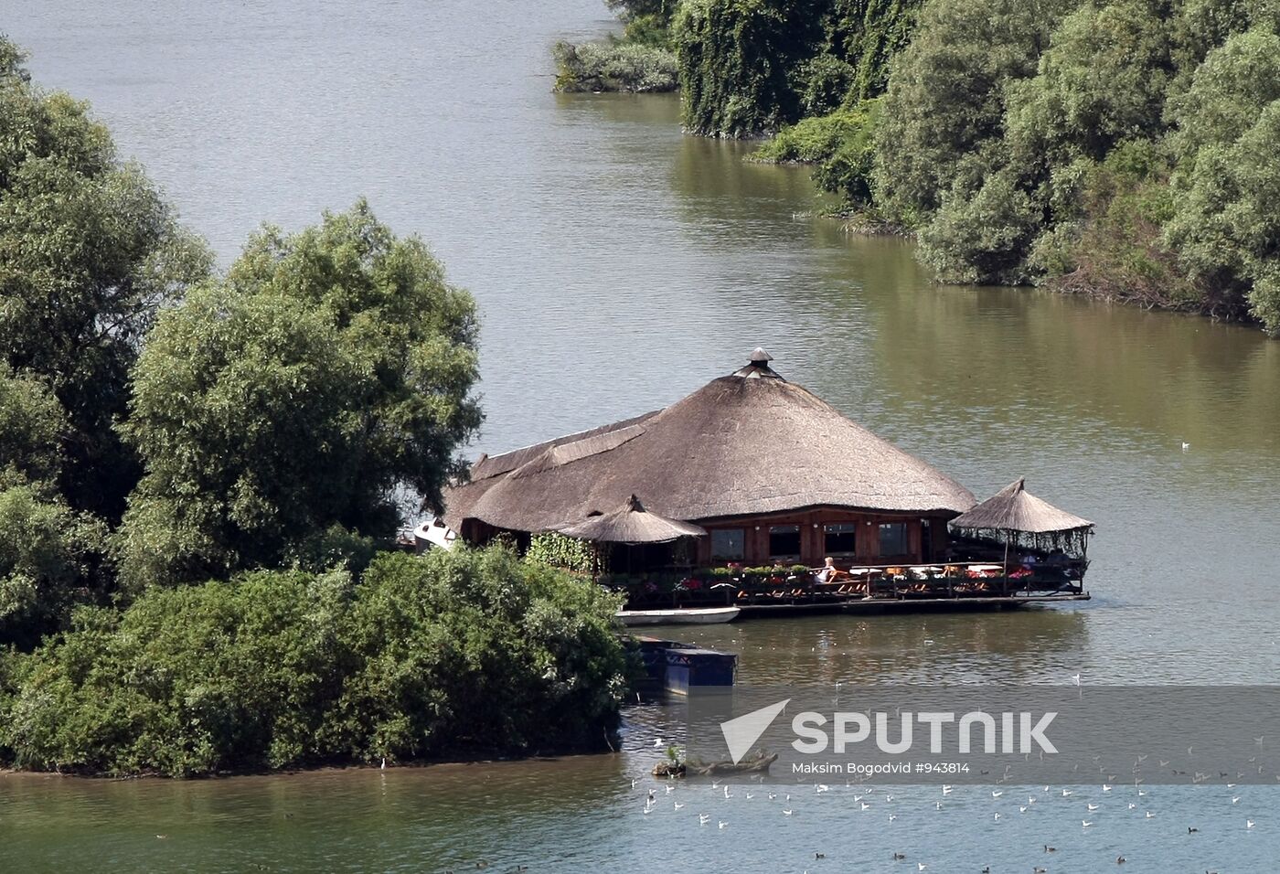 Floating restaurant at confluence of Sava and Danube