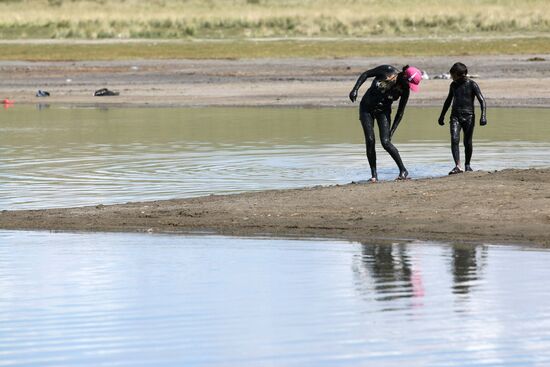 Salt lake Dus-Khol in Tuva Republic