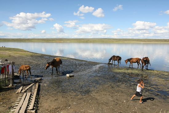 Salt lake Dus-Khol in Tyva Republic