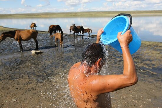 Salt lake Dus-Khol in Tyva Republic