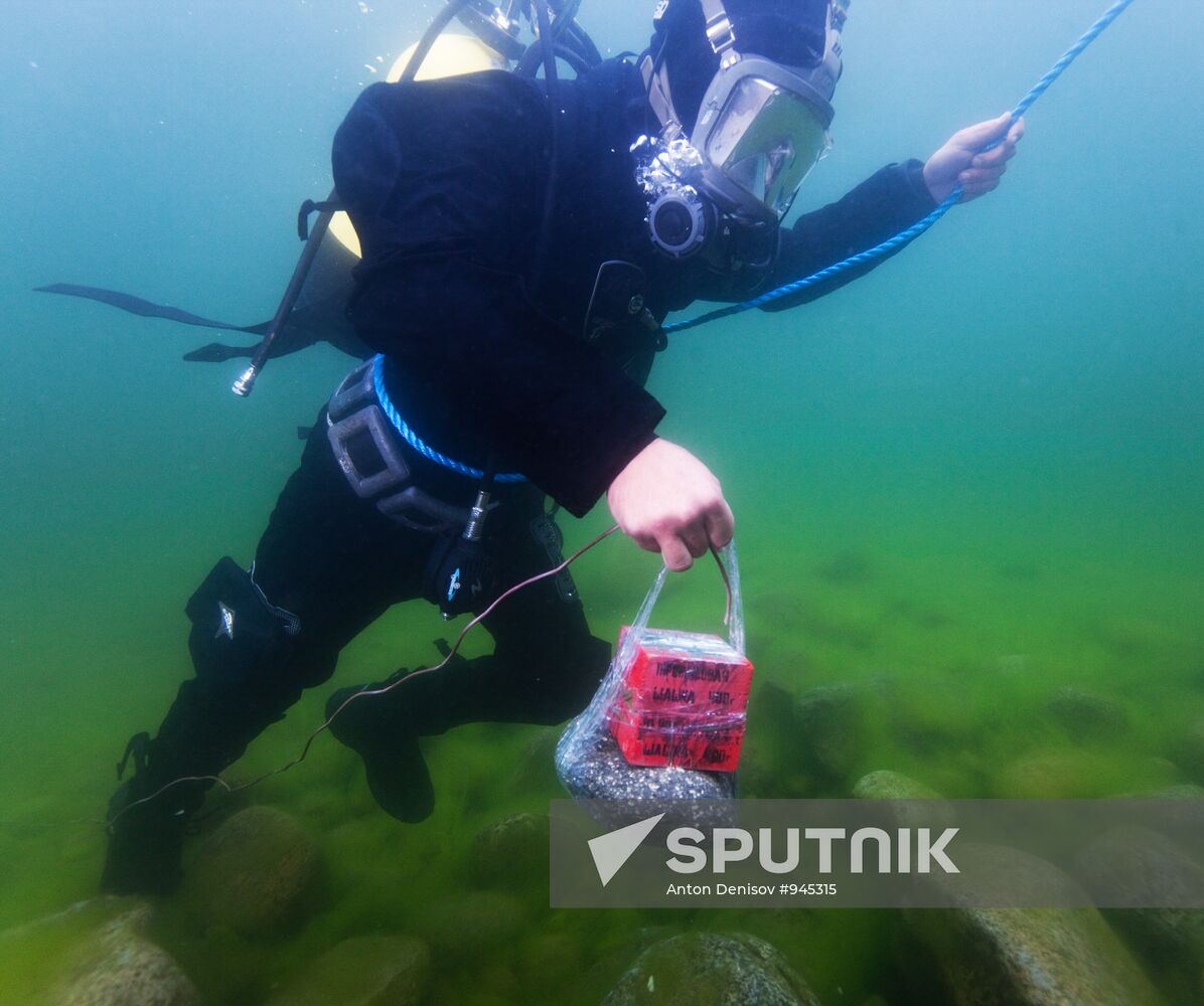 Explosive expert divers hold training drills at Lake Baikal