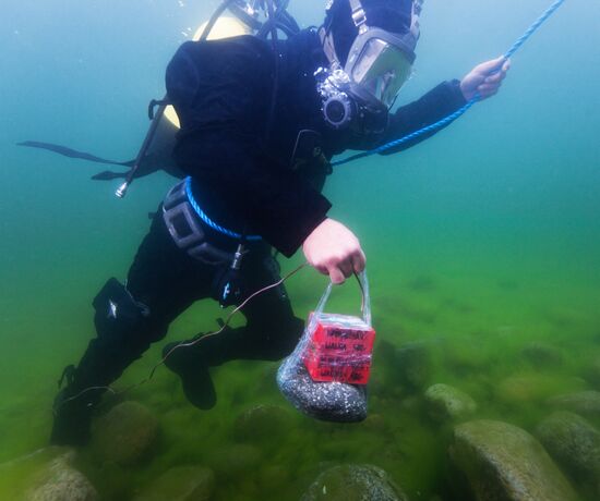 Explosive expert divers hold training drills at Lake Baikal