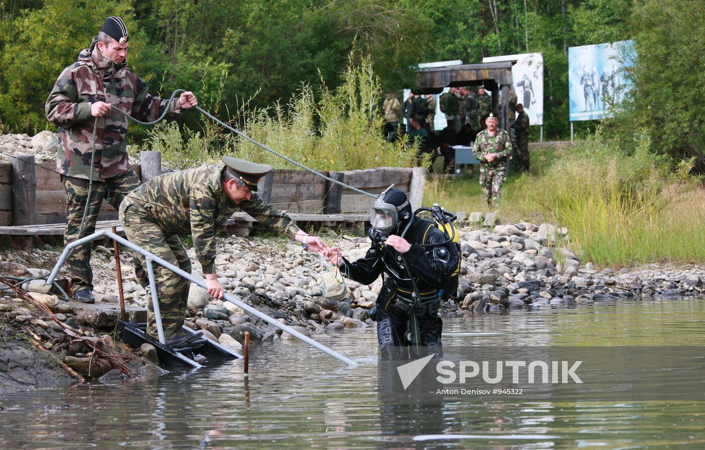 Explosive expert divers hold training drills at Lake Baikal