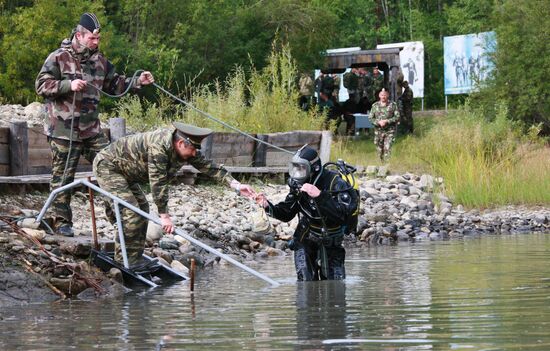 Explosive expert divers hold training drills at Lake Baikal