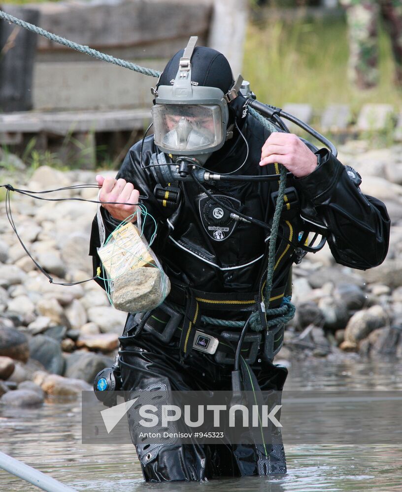 Explosive expert divers hold training drills at Lake Baikal