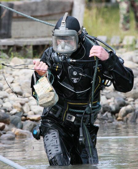 Explosive expert divers hold training drills at Lake Baikal