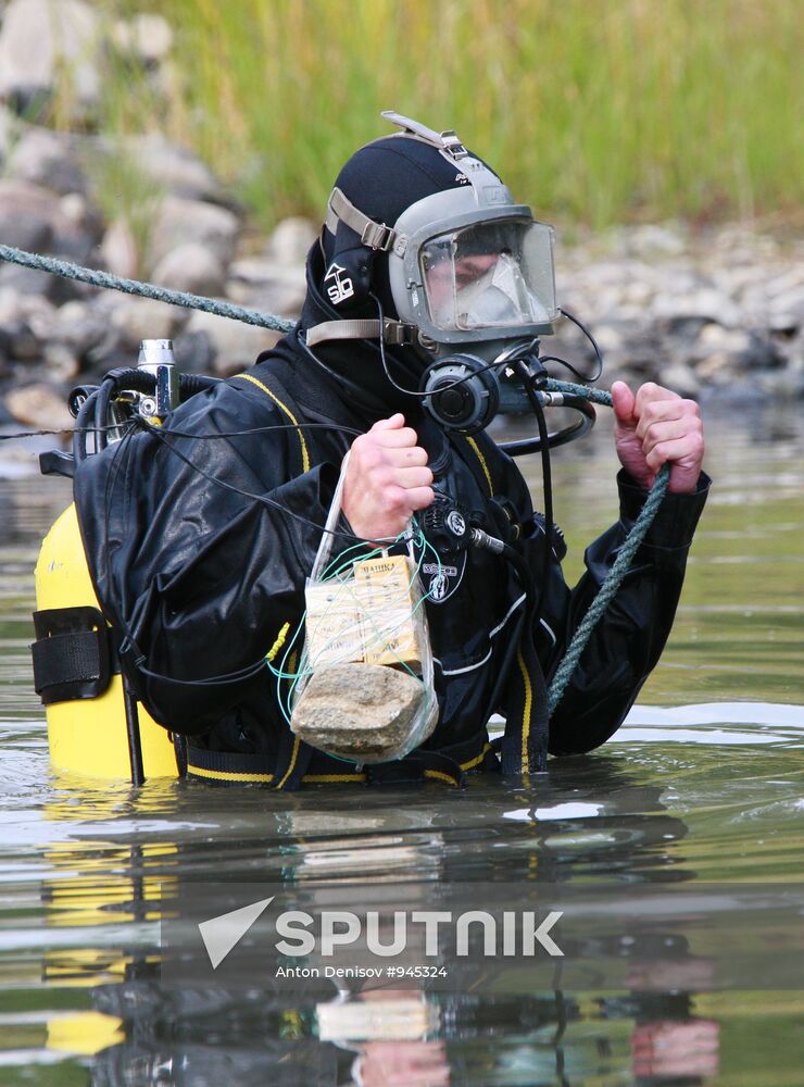 Explosive expert divers hold training drills at Lake Baikal